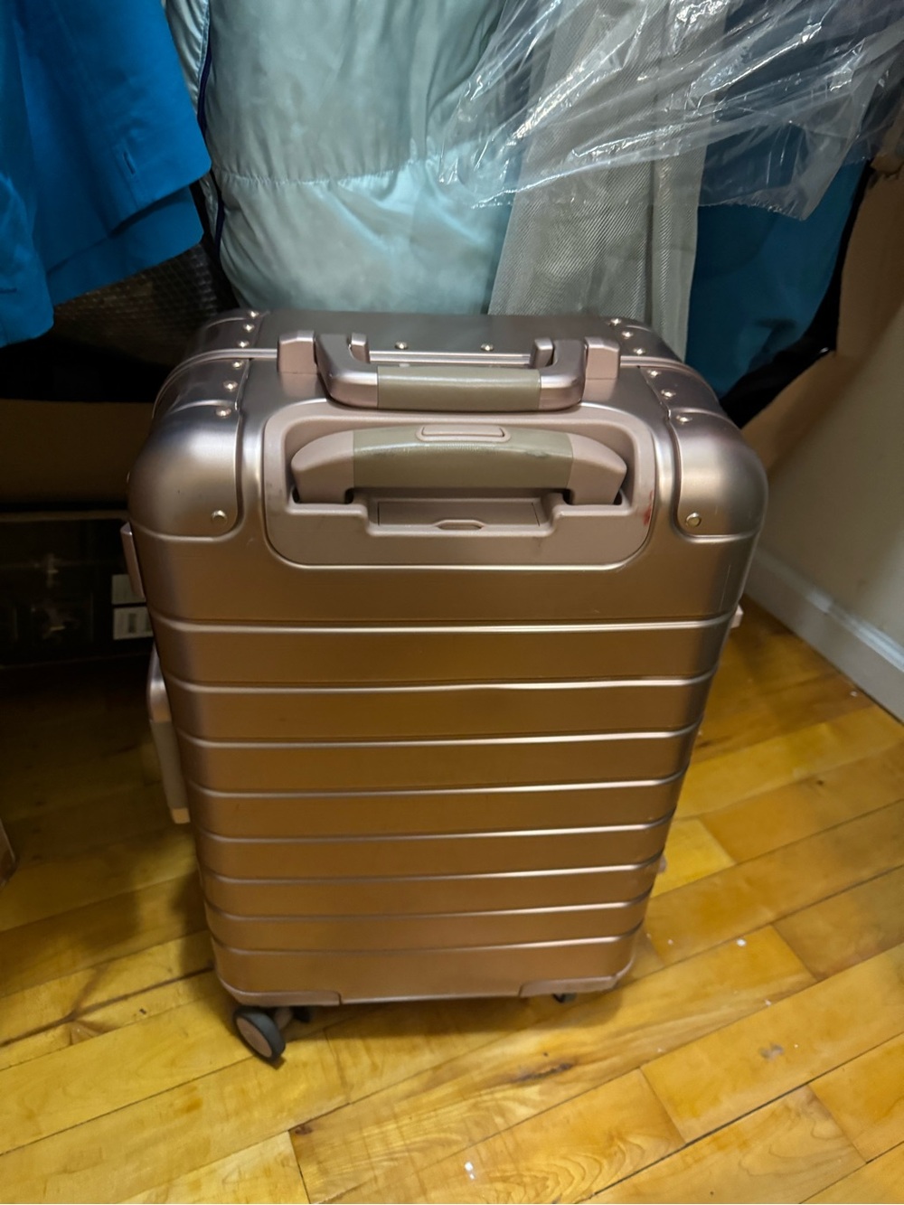 Away Aluminum rose gold carry-on suitcase